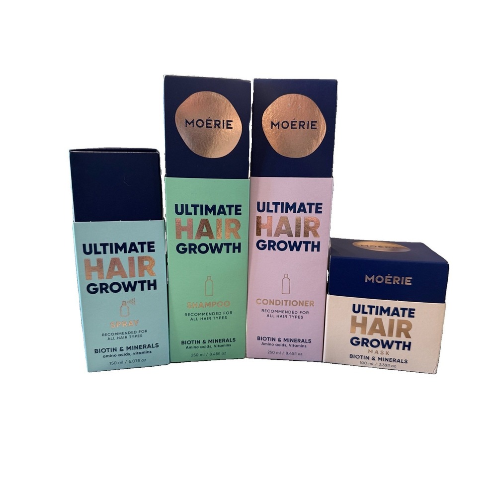 New 4 Pc MOERIE Ultimate Hair Growth Set Shampoo Conditioner Spray Mask Exp 2025